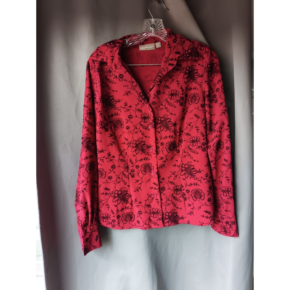 Croft & Barrow Pink Black Floral Stretch Long Sleeve Button Up Shirt Small